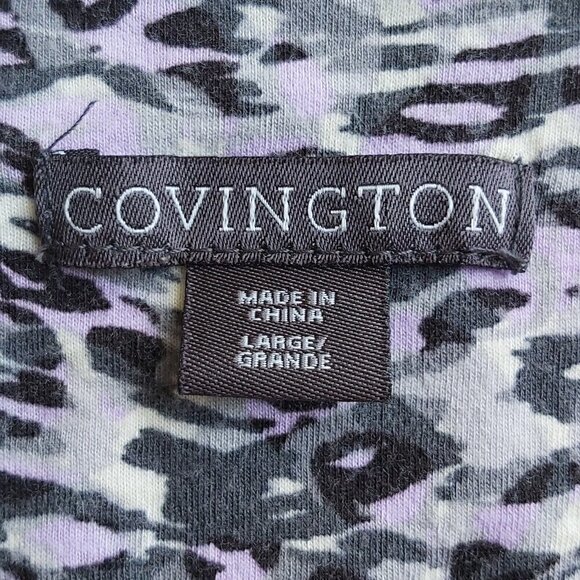 Covington Animal Print Lace V-Neck Shirt - 3/4 Sleeve Cotton Blend - Size Large - Picture 6 of 6